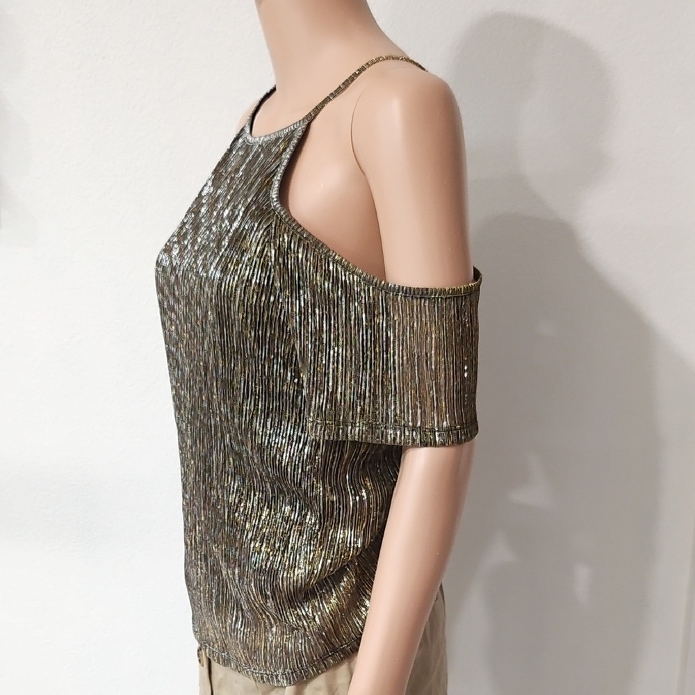 Vintage Metallic Cold Shoulder Blouse - Picture 4 of 8